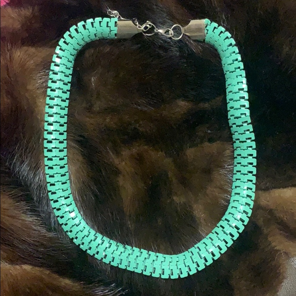 Teal link chain necklace